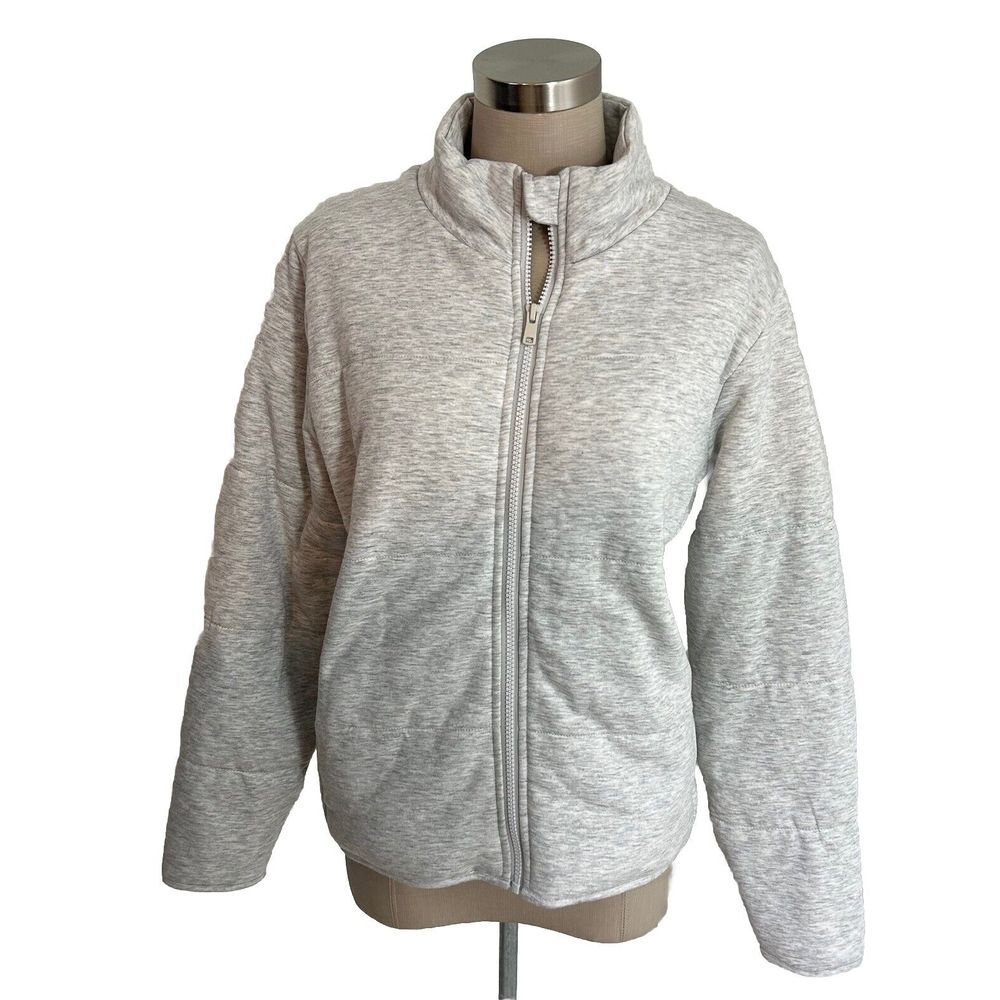 Three Dots Heather Gray Full‎ Zip Quilted Sweatshirt Jacket EUC Women's Size M